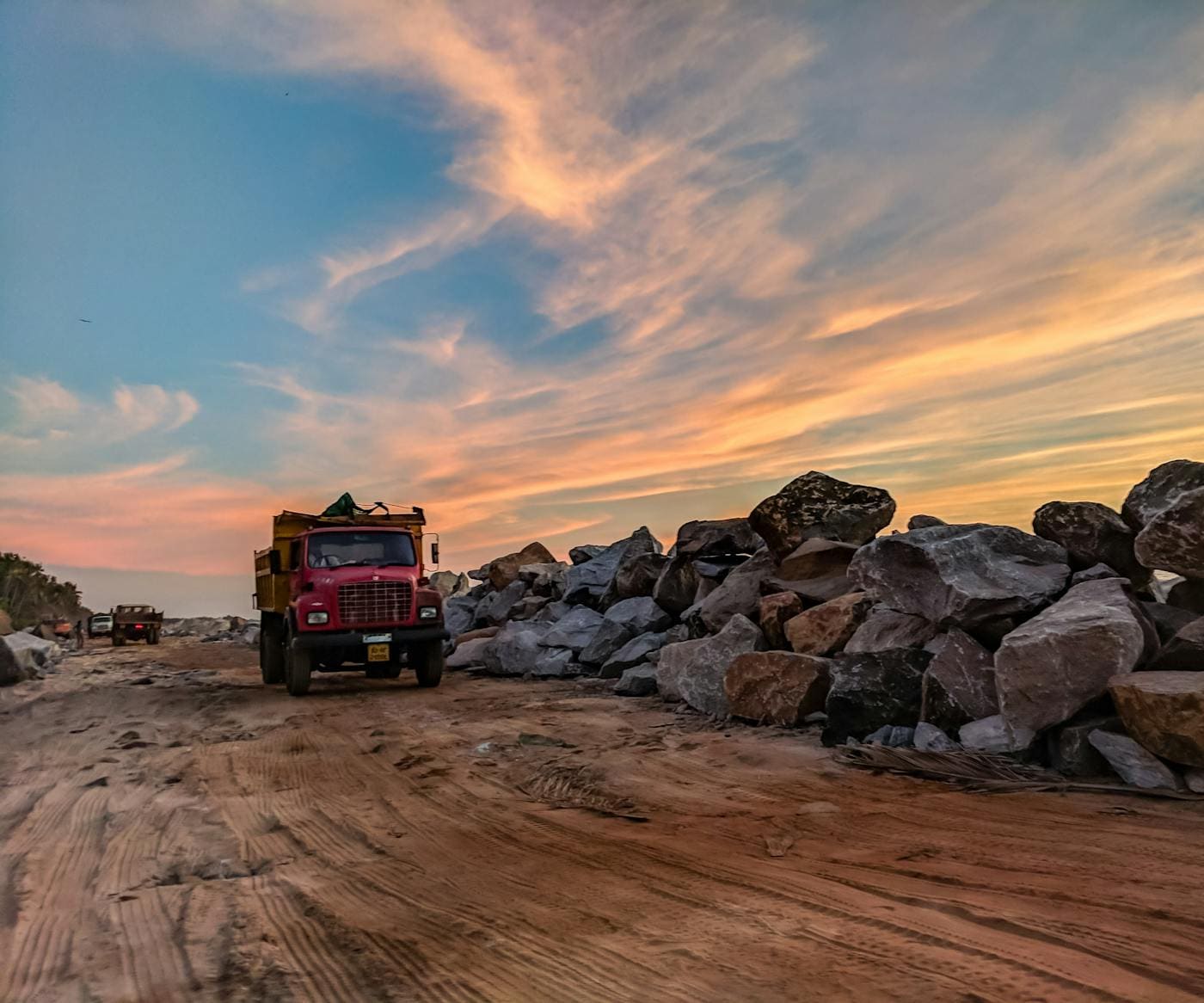 Construction site at sunset